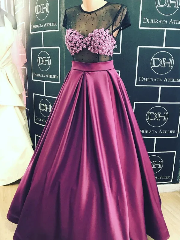Deal Mania Sexy Prom Dresses Scoop Black Fuchsia A-line Satin Prom Dress/Evening Dress JKS134