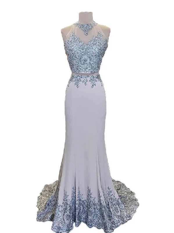 Limited Edition Two Piece Prom Dresses Scoop Mermaid Sweep Train Tight Long Sexy Prom Dress JKS287