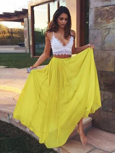 Super Sale Two pieces Lace Chiffon V-neck Long Prom Dress Evening Dress MK0512