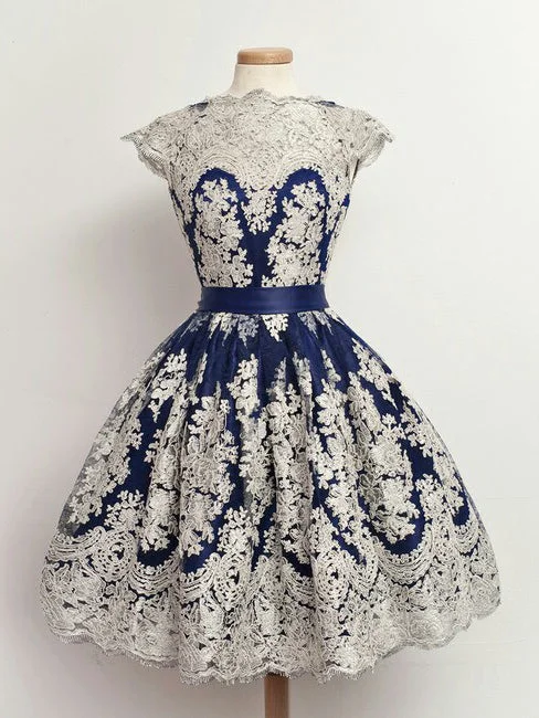 Daily Deals Beautiful Homecoming Dress Dark Navy Appliques Short Prom Dress Party Dress JK332