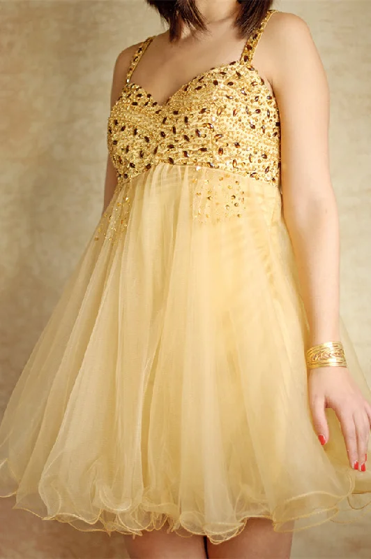 Best Bargains A-line Spaghetti Strap Knee Length Tulle Rhinestone Prom Dress