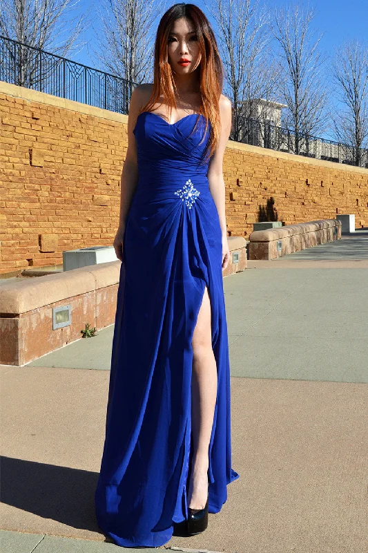 Special Savings A-line Sweetheart Floor Length Chiffon Front Slit Rhinestone Prom Dress