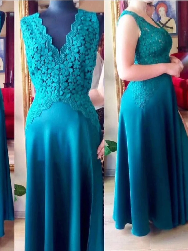 Instant Savings Chic Prom Dresses V-neck A-line Appliques Floor-length Lace Prom Dress/Evening Dress JKS141