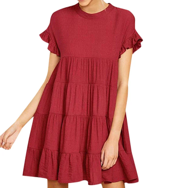 New Markdowns modern dressmodern dressRound neck short sleeve pleated stitching big dress New Markdowns modern dressmodern dressRound neck short sleeve pleated stitching big dress