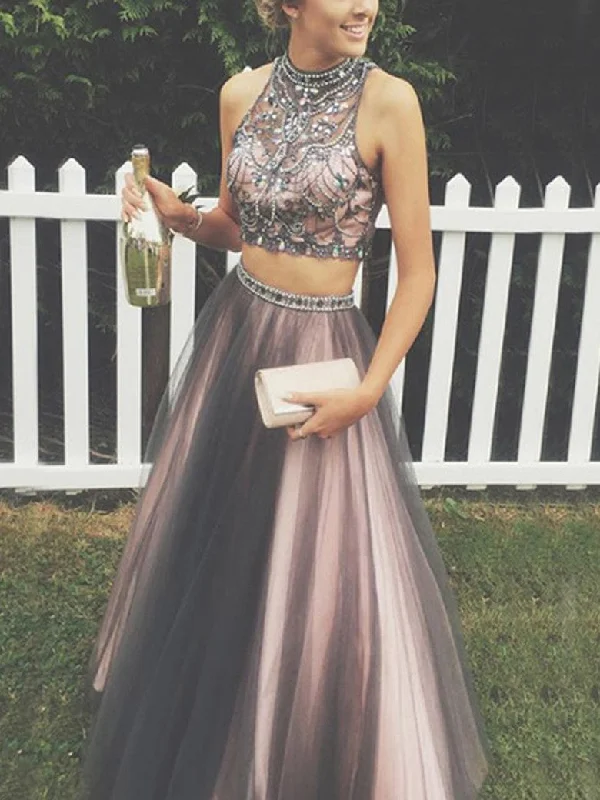 Mega Deal Two Pieces Prom Dresses High Neck Sexy Long Prom Dress/Evening Dress JKS091