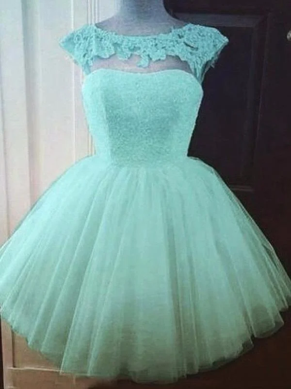 Online Only Chic Homecoming Dress  Scoop Appliques Tulle Short Prom Dress Party Dress SE0149