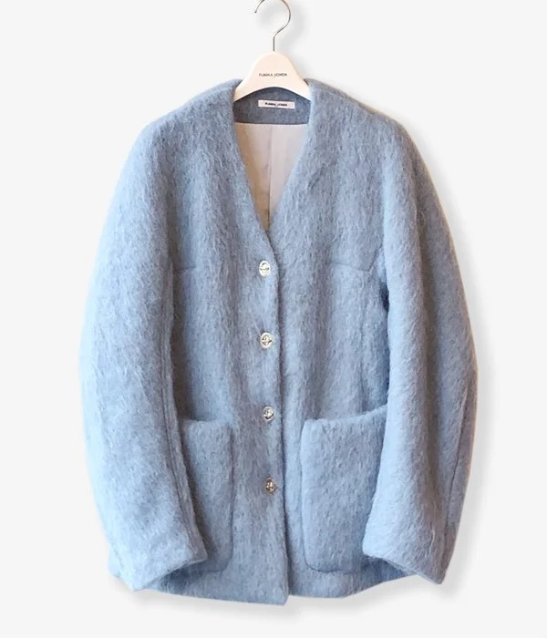 Special Discount chic wool coatFUMIKA_UCHIDA/MOHAIR SHAGGY JACKET COAT(SAXBLUE/silver)