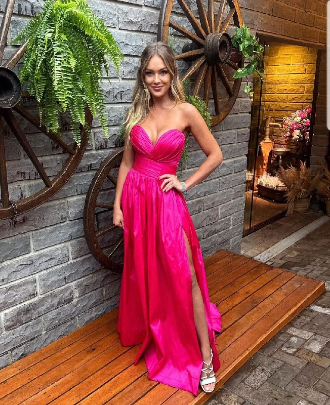 Bargain Prices knit dressknit dressHot Pink Sweetheart Prom Dress With Split,Hot Pink Formal Gown Y5166