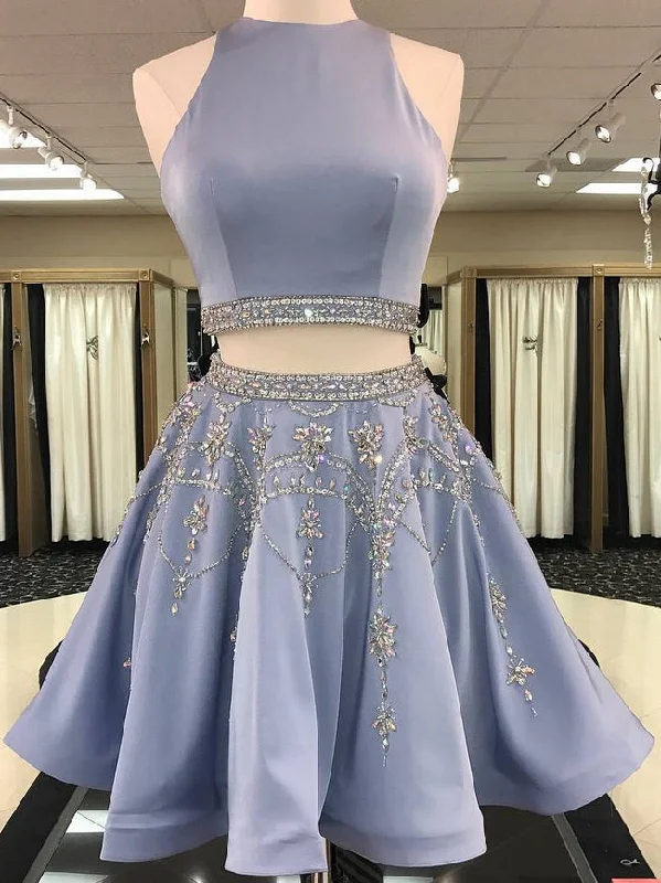 Lowest Price Two Piece Homecoming Dress Rhinestone Scoop Sexy Chic Short Prom Dress Party Dress JK459