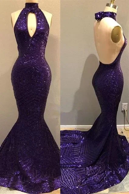 Great Deals casual evening dresscasual evening dressPurple Sequins Sexy Open Back Prom Dresses | Mermaid Keyhole Evening Gowns Y1529