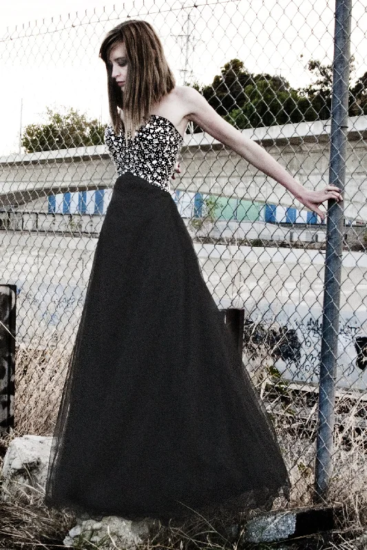 Mega Sale A-line V-neck Floor Length Tulle Rhinestone Corset Prom Dress