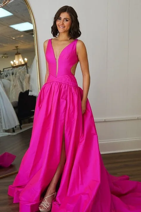 Savings Event cocktail dresscocktail dressLow V-Neck Backless A-Line Prom Dress With Slit Savings Event cocktail dresscocktail dressLow V-Neck Backless A-Line Prom Dress With Slit