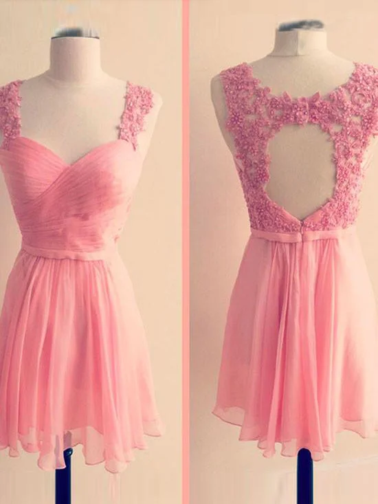 Today’s Deal Beautiful Homecoming Dress Appliques Pink Chiffon Short Prom Dress Party Dress JK378