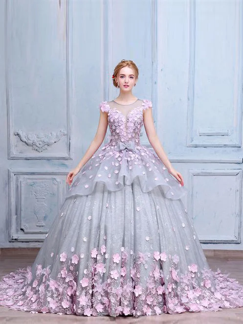 Markdown Madness Luxury Prom Dresses Scoop Ball Gown Lace Hand-Made Flower Prom Dress/Evening Dress JKL170