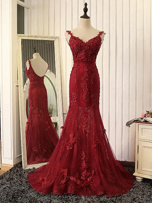 Daily Specials Burgundy Prom Dress Trumpet/Mermaid Sweep/Brush Train Sexy Long Prom Dress/Evening Dress JKS158