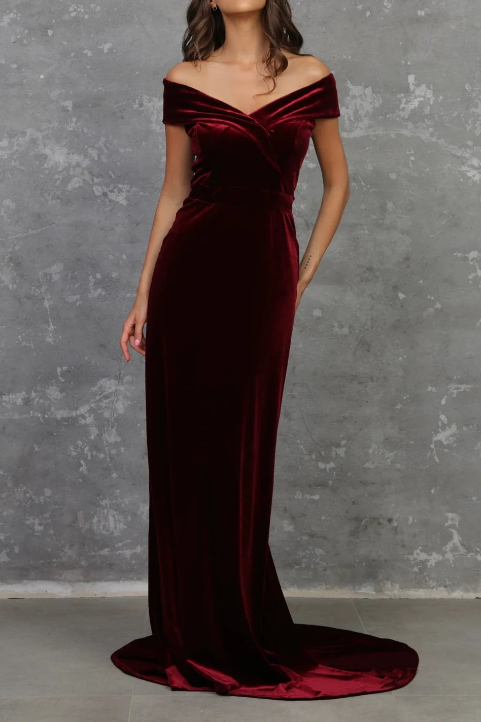 Clearance Sale flowy dressflowy dressBurgundy Velvet Off-Shoulder Empire Mermaid Long Dress Clearance Sale flowy dressflowy dressBurgundy Velvet Off-Shoulder Empire Mermaid Long Dress