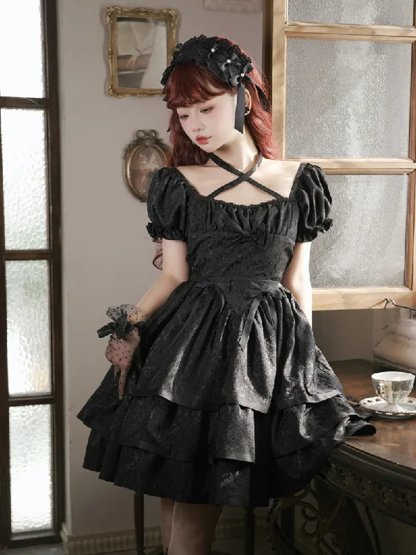 Factory Direct Sale off-the-shoulder dressoff-the-shoulder dressEieyomi~Thorn Rose~Gothic Lolita Three-layer Ruffle Black OP