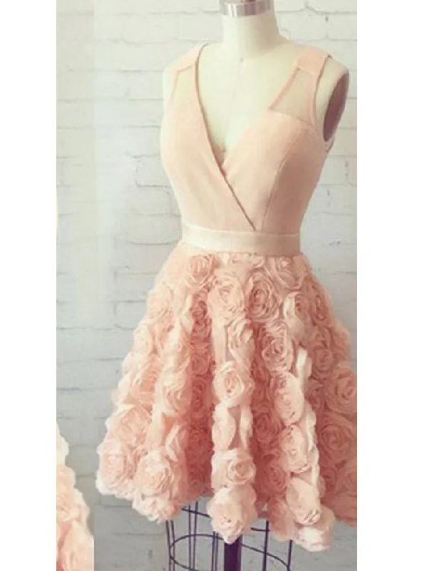 Savings Alert Beautiful Homecoming Dress Hand-Made Flower Satin Short Prom Dress Party Dress JK351