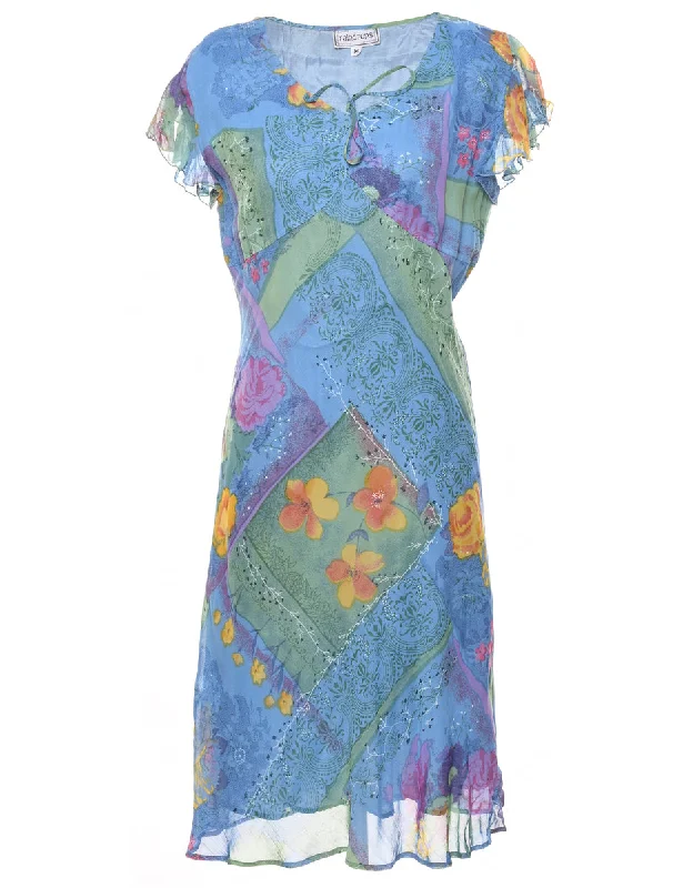 Exclusive Preview insulated trench coatBlue Y2K Floral Print Dress - M
