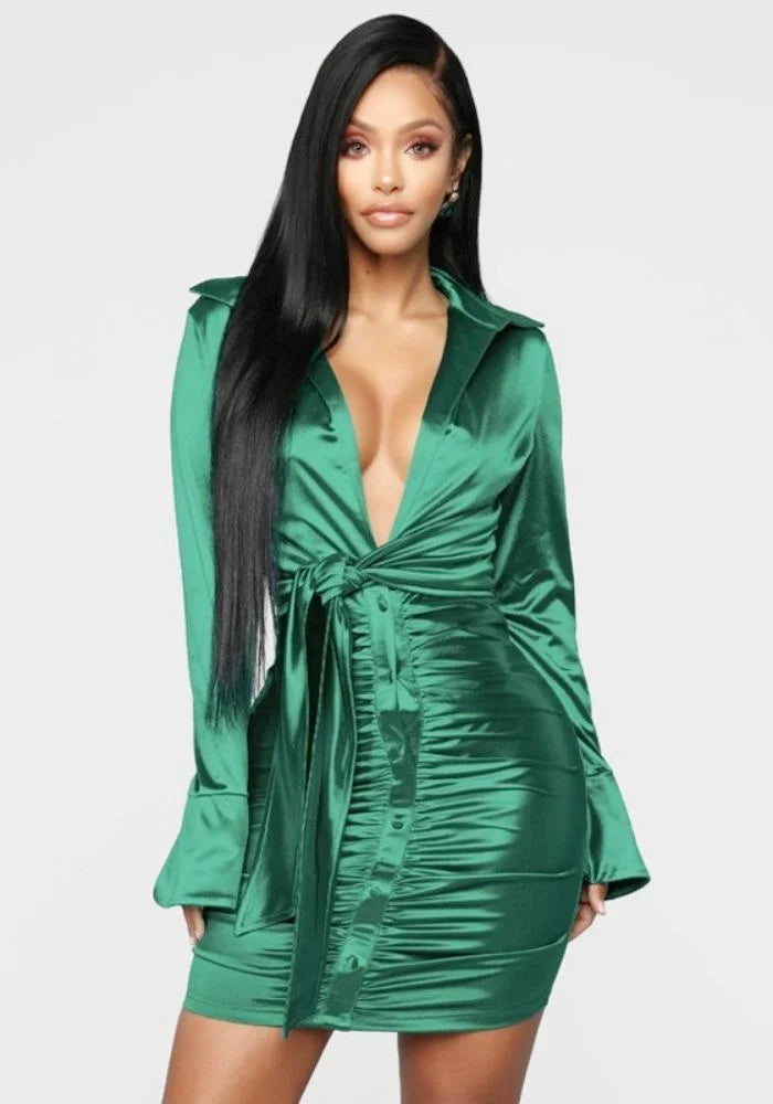 Limited Time Offer winter dresswinter dressGreen Satin Wrap Dress