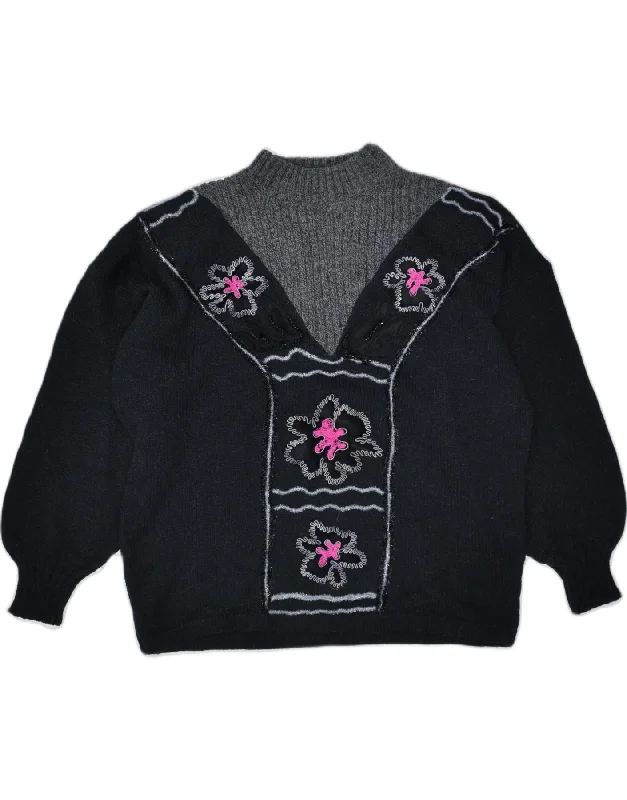 Hurry In urban street hoodieVINTAGE Womens Turtle Neck Jumper Sweater UK 18 XL Black Colourblock