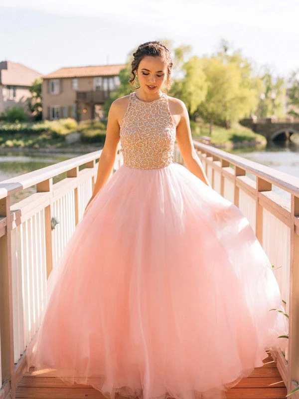 Extra Savings pretty prom dresses A-line Scoop Floor-length Tulle Prom Dress Evening Dress MK249