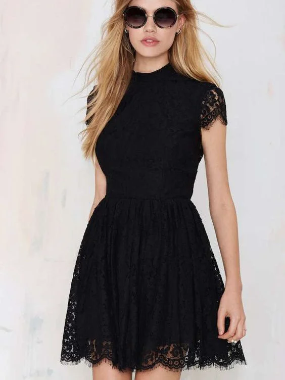 Big Savings Little Black Dresses Homecoming Dress Sexy Open Back Lace Short Prom Dress Party Dress JK375