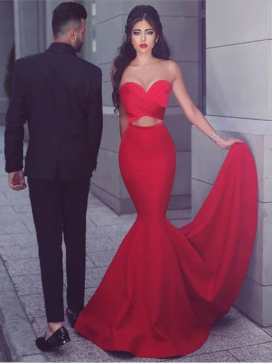 Buy Now Chic Red Prom Dresses Sexy Sweetheart Elastic Woven Satin Prom Dress/Evening Dress JKL094