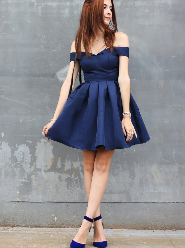 Epic Deals Sexy Homecoming Dress Off-the-shoulder Dark Navy Short Prom Dress Party Dress JK348