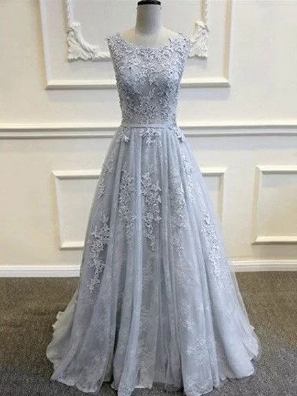 Best Deals Prom Dresses Silver Lace Tulle Long Prom Dress/Evening Dress #JKL027