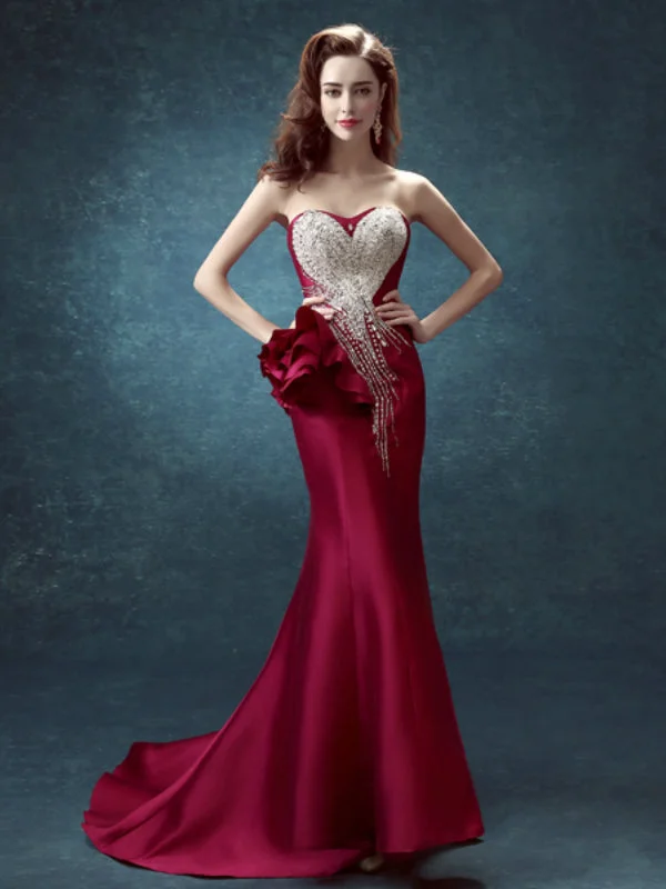 Stock Up and Save Sexy Prom Dresses Trumpet/Mermaid Elastic Woven Satin Long Prom Dress/Evening Dress JKS149
