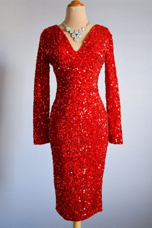The Best Prices chic dresschic dressRed Bodycon Long Sleeves Sparkly Knee Length Formal Dress