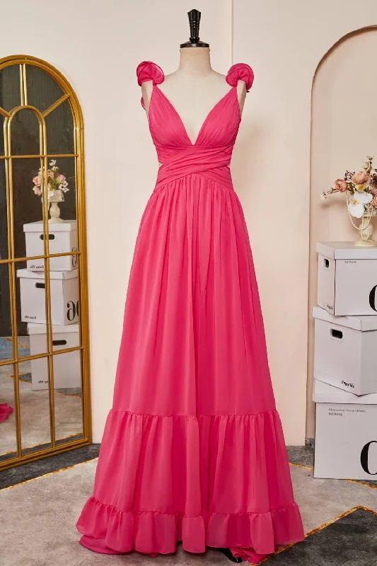 Super Deal boho dressboho dressRose Pink Ruffled Straps Lace-Up Plunging V Long Prom Dress Super Deal boho dressboho dressRose Pink Ruffled Straps Lace-Up Plunging V Long Prom Dress