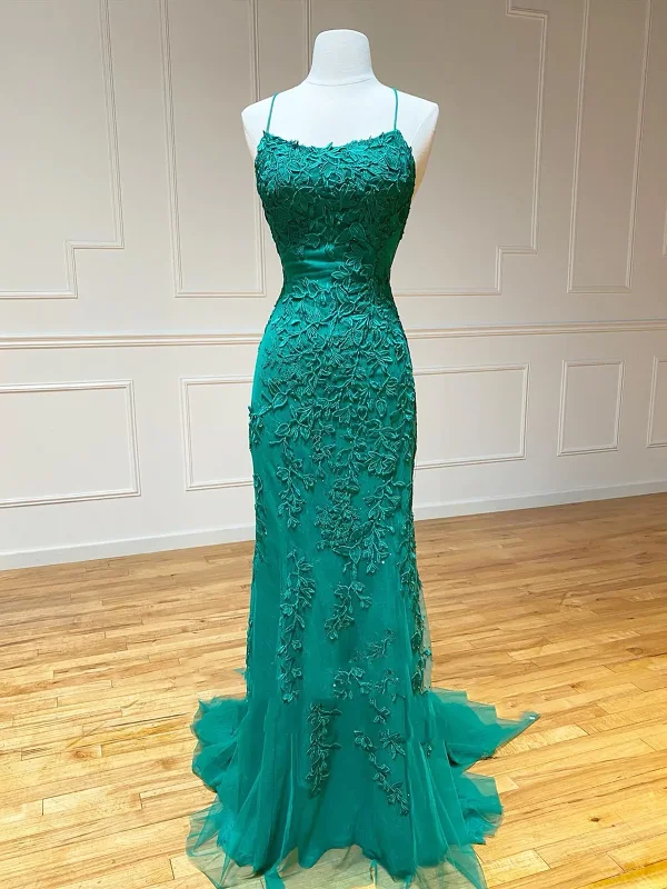 Today's Special structured dressstructured dressBackless Green Mermaid Lace Prom Dresses, Open Back Green Lace Mermaid Formal Evening Dresses Y1365