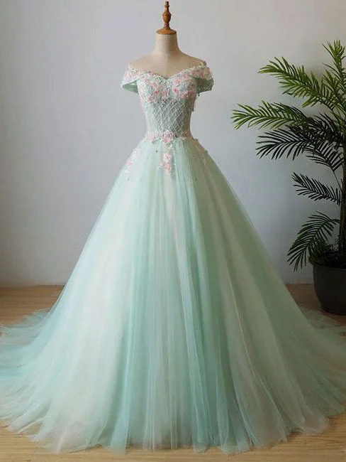 Year-End Sale Beautiful Prom Dresses Ball Gown Sweep/Brush Train Sage Pearl Pink Prom Dress/Evening Dress JKL396