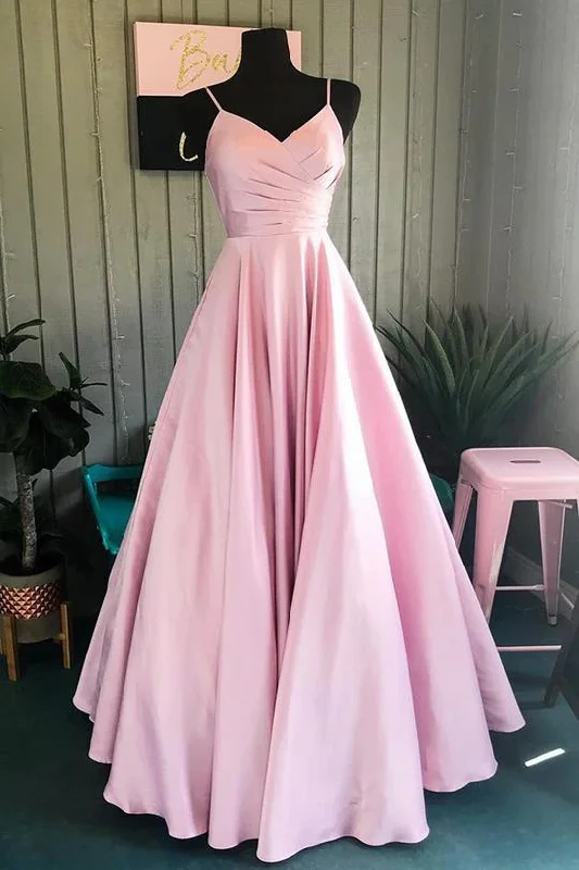 Best Bargains Elegant Pleated A-Line Pink Customized Floor-length Long Prom Dress, GJS732