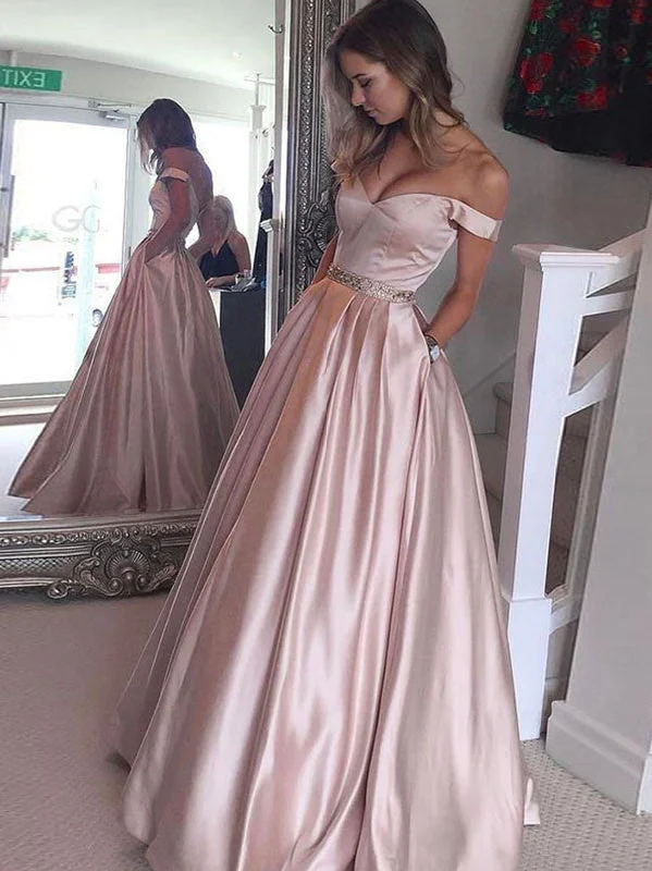 Deal of the Day A-line Off-the-shoulder Floor-length Satin Prom Dress/Evening Dress #MK0754