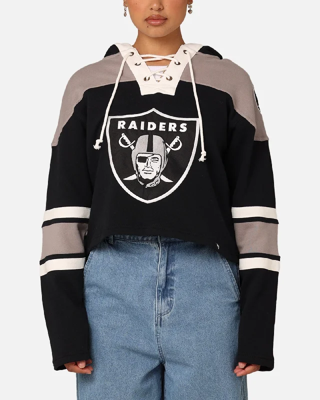 Limited Time chic hoodie47 Brand Women's Las Vegas Raiders Cropped Lacer Hoodie Jet Black