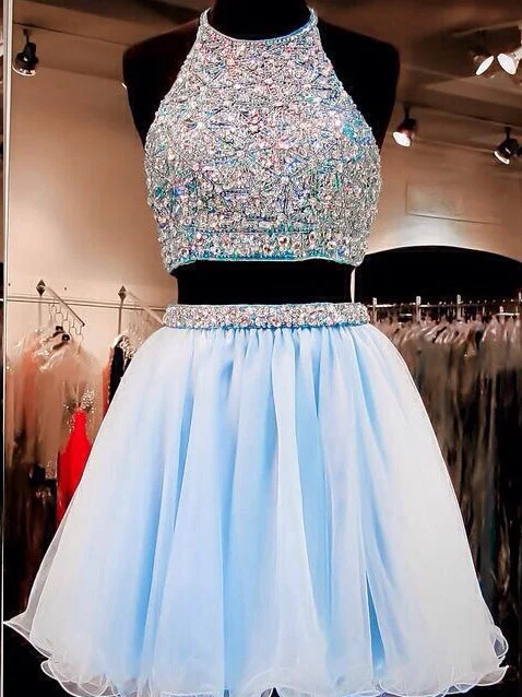 Limited Availability Two Piece Homecoming Dresses Rhinestone A Line Short Prom Dress Party Dress JK683