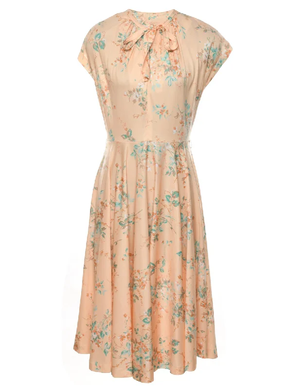 Deal Mania everyday winter coatFloral Print Pussy Bow Dress - XS