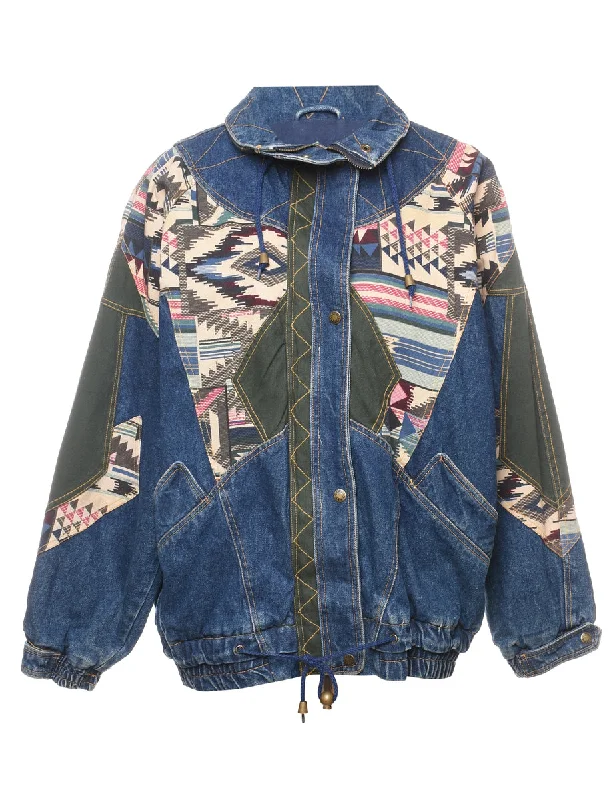 Closeout comfortable winter coatAztec & Dark Wash Denim Jacket - L