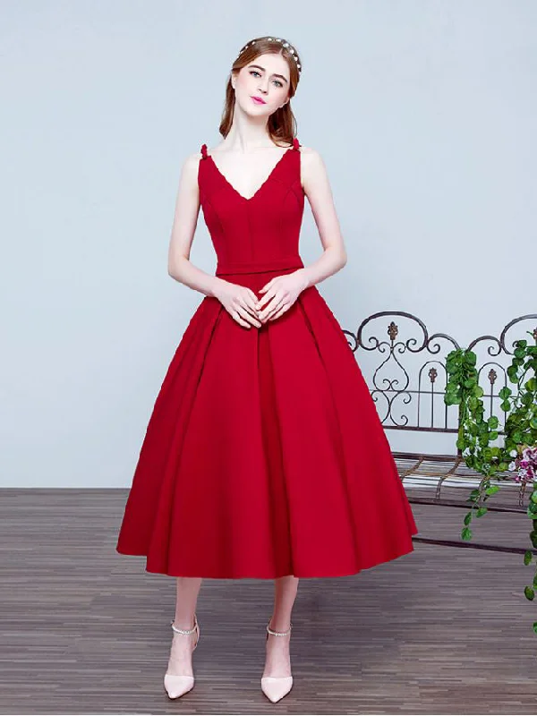 Seasonal Sale Red Homecoming Dress Tea-length Sexy Bowknot Short Prom Dress Party Dress JK281