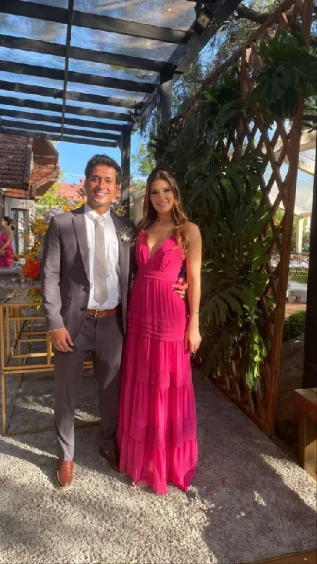Exclusive Online Offer denim dressdenim dressGenerous Hot Pink V-Neck Sleeveless Prom Dresses Evening Dress Y1314