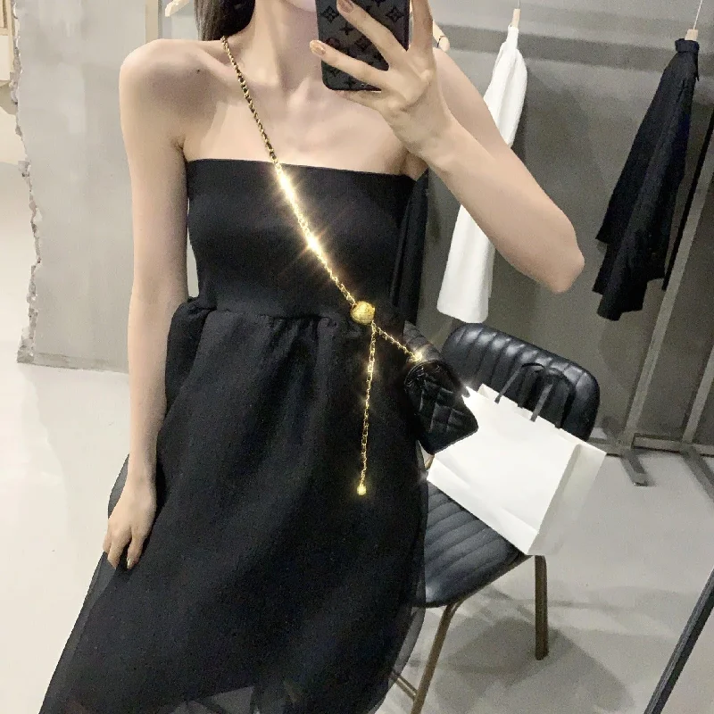 Midnight Madness elegant dresselegant dressTwo-tone tube top dress mesh skirt