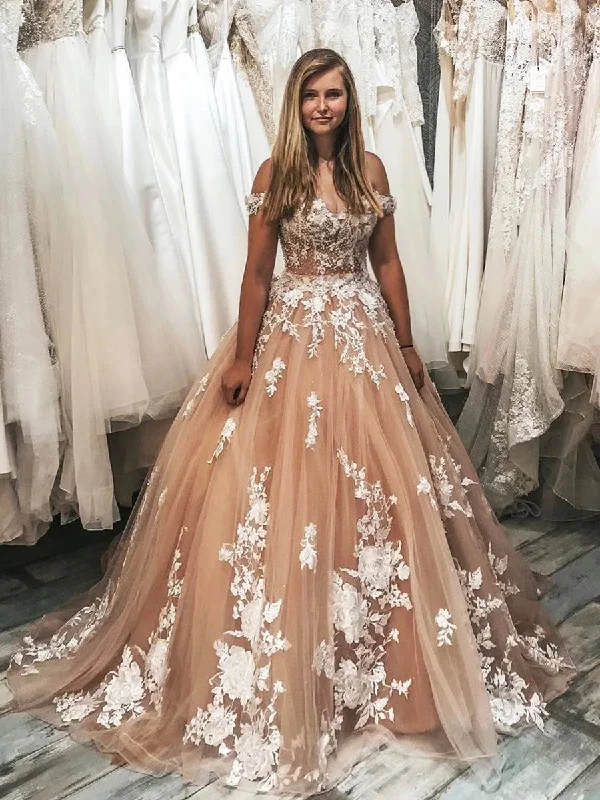 Unmissable Offer Gorgeous Off the Shoulder Lace Appliques Ball Gown with Train JKG030