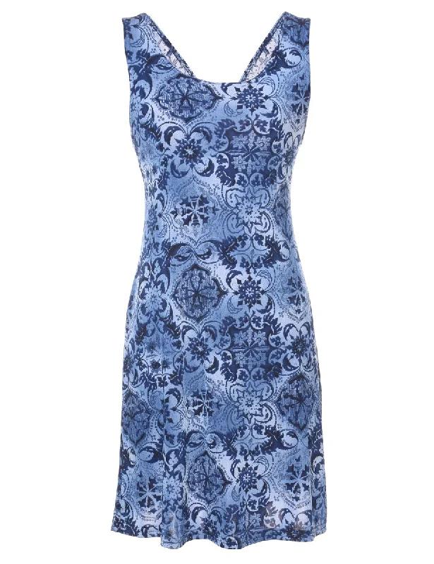 Final Clearance tailored coatBlue Floral Print Mini Dress - S