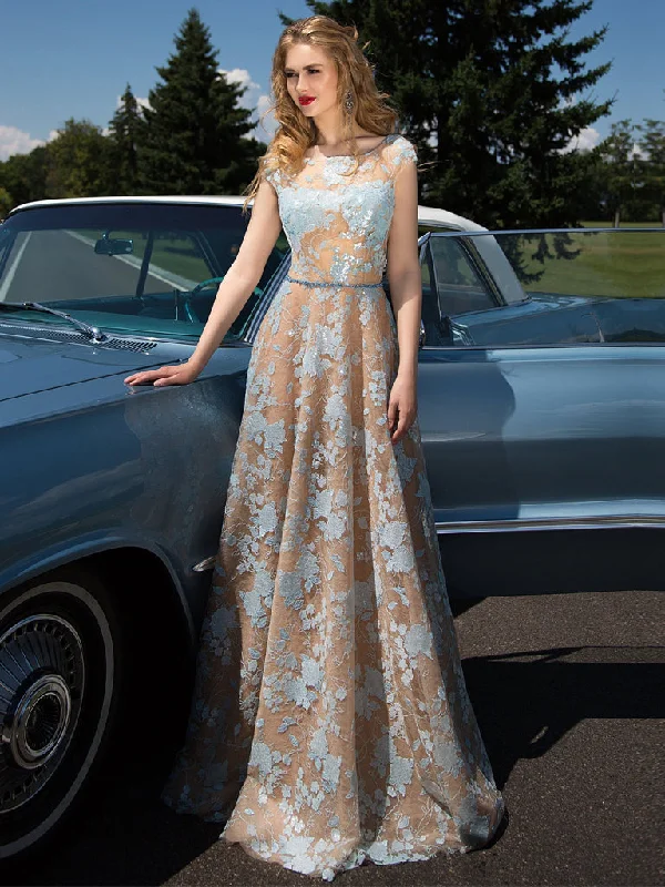 Inventory Reduction Beautiful Prom Dresses Scoop Floor-length Appliques Tulle Sexy Prom Dress JKL551