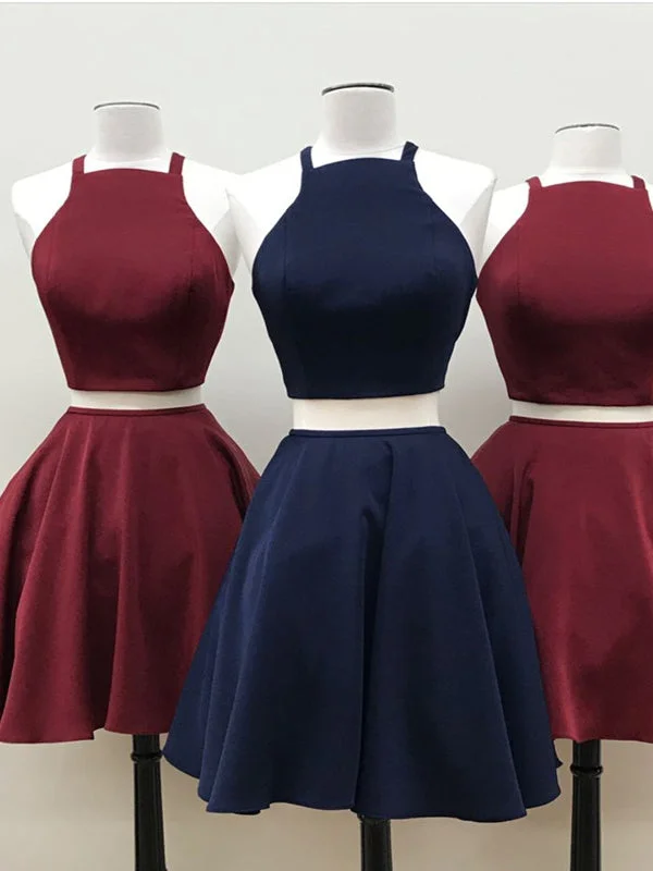 Seasonal Clearance Two Piece Homecoming Dress Lace-up Sexy Burgundy Short Prom Dress Party Dress JK449