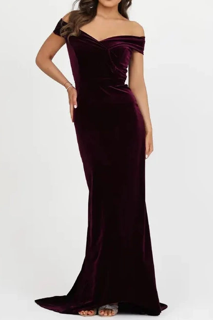 Best Seller formal dressformal dressOff-Shoulder Mermaid Empire Velvet Long Dress