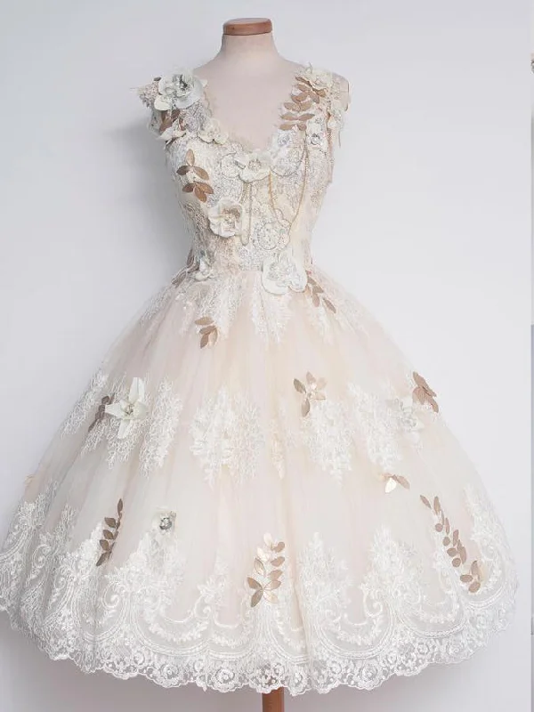 Don't Miss Beautiful Homecoming Dress Ivory Hand-Made Flower Tulle Short Prom Dress Party Dress JK337